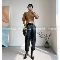 Flipped to unlock autumn and winter wear ~ designer stitching three-dimensional straight leather pants 200908