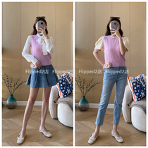 Flipped small number of ~ hands slow without sdr Early autumn girl powder logos wool cashmere knitted vest 210720