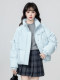 Blue stand collar down jacket for women 2026 winter new white duck down thickened warm bread coat short top