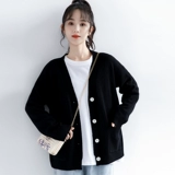 Весенний черный свитер, осенний кардиган, куртка для школьников, трикотажный лонгслив, тренд сезона, в корейском стиле