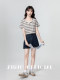 V-neck striped short-sleeved T-shirt for women 2025 summer new loose and irregular design right shoulder T-shirt slimming top