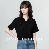 Черная летняя дизайнерская футболка с коротким рукавом, китайский стиль, тренд сезона, воротник поло