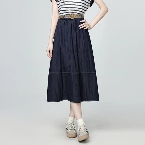 Синяя летняя тонкая длинная юбка, по фигуре, длина миди