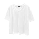 Белая однотонная короткая хлопковая футболка для школьников, коллекция 2023, V-образный вырез, в корейском стиле, короткий рукав