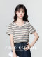 V-neck striped short-sleeved T-shirt for women 2025 summer new loose and irregular design right shoulder T-shirt slimming top
