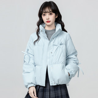 Blue Stand-Up Collar down Jacket for Women, 2026 Winter New Style, White Duck Down, Thickened, Warm, Puffer Jacket, Short Top