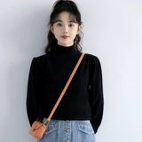 Демисезонный черный цветной базовый приятный телу зимний лонгслив, фонарь, футболка, новая коллекция, высокий воротник, увеличенная толщина