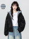 Black Hooded Leather Jacket for Women, Winter 2026 New Style, Fleece-Lined and Thickened Pu Leather with Fur Collar, Short Cotton Coat