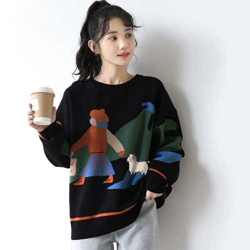 Весенний свитер, ретро лонгслив, тренд сезона, круглый воротник, оверсайз