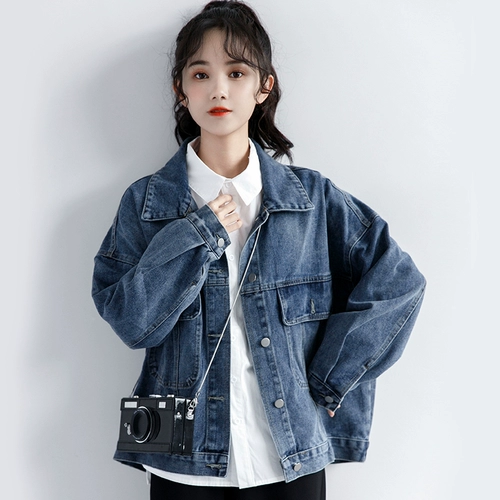 Весенняя синяя японская школьная юбка, джинсовая осенняя короткая куртка, тренд сезона, в корейском стиле