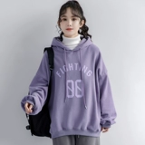 Демисезонная сиреневая утепленная толстовка для школьников с капюшоном