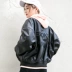 2018 quần áo da nữ mới mùa xuân và áo khoác mùa thu Phiên bản Hàn Quốc của đồng phục bóng chày lỏng lẻo thêu áo khoác da mùa xuân đen khoác da Quần áo da