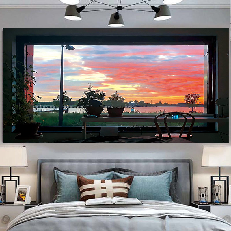 Гобелен 假窗户墙布挂布ins背景布床头卧室房间背景墙宿舍墙面装饰画布