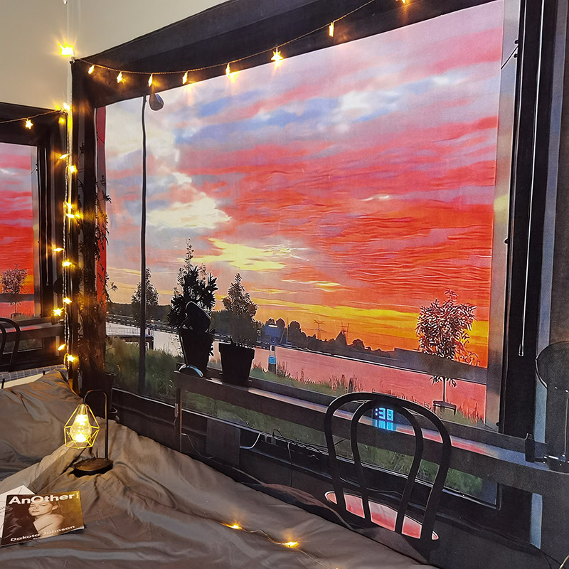 Гобелен 假窗户墙布挂布ins背景布床头卧室房间背景墙宿舍墙面装饰画布