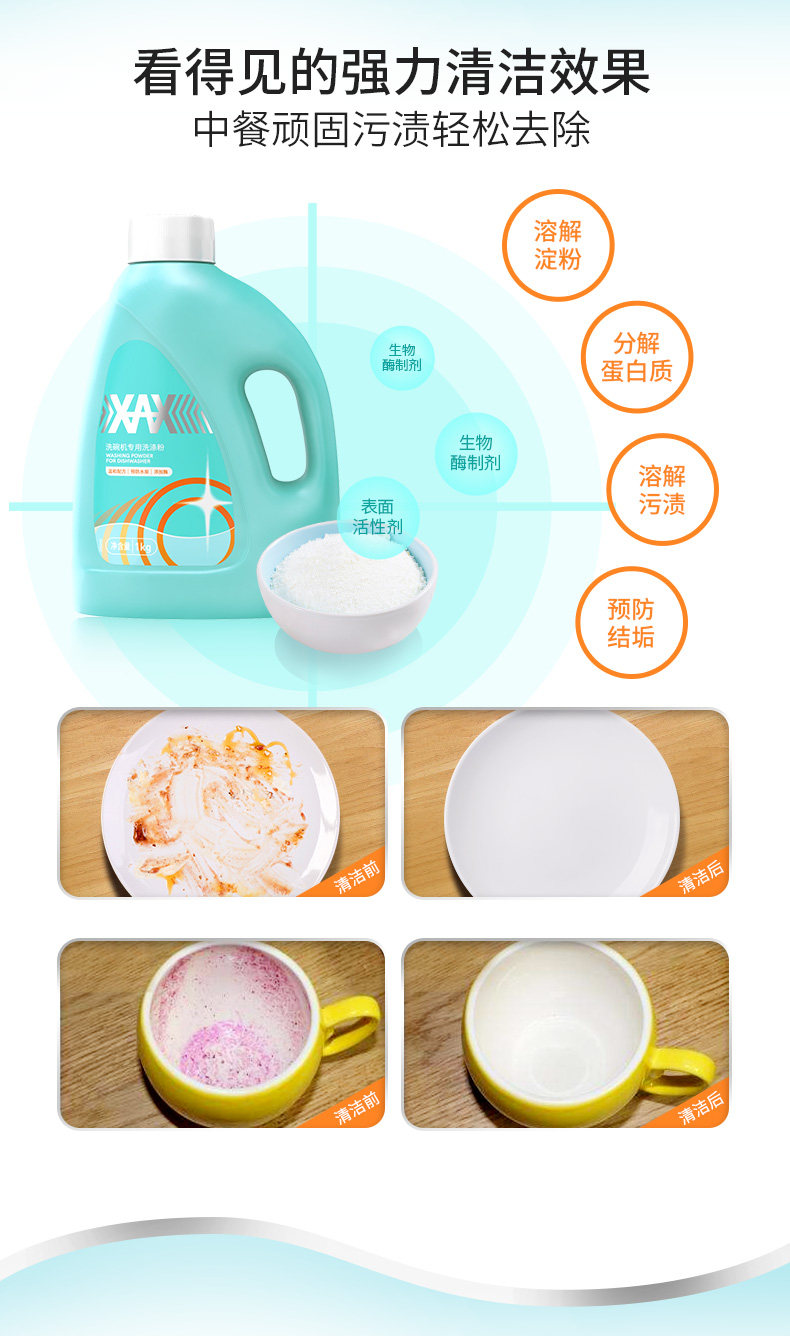 xax 洗碗机专用洗涤剂 洗碗粉 1kg 图4