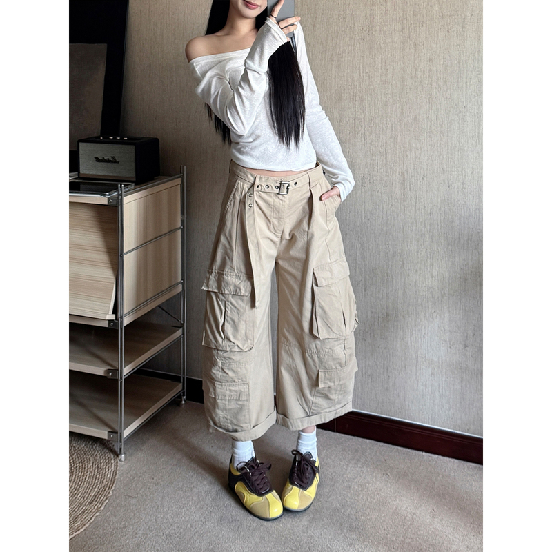 Burener American-Style Khaki Multi-Pocket Cargo Pants, Vintage Straight Loose Casual Shorts for Men and Women