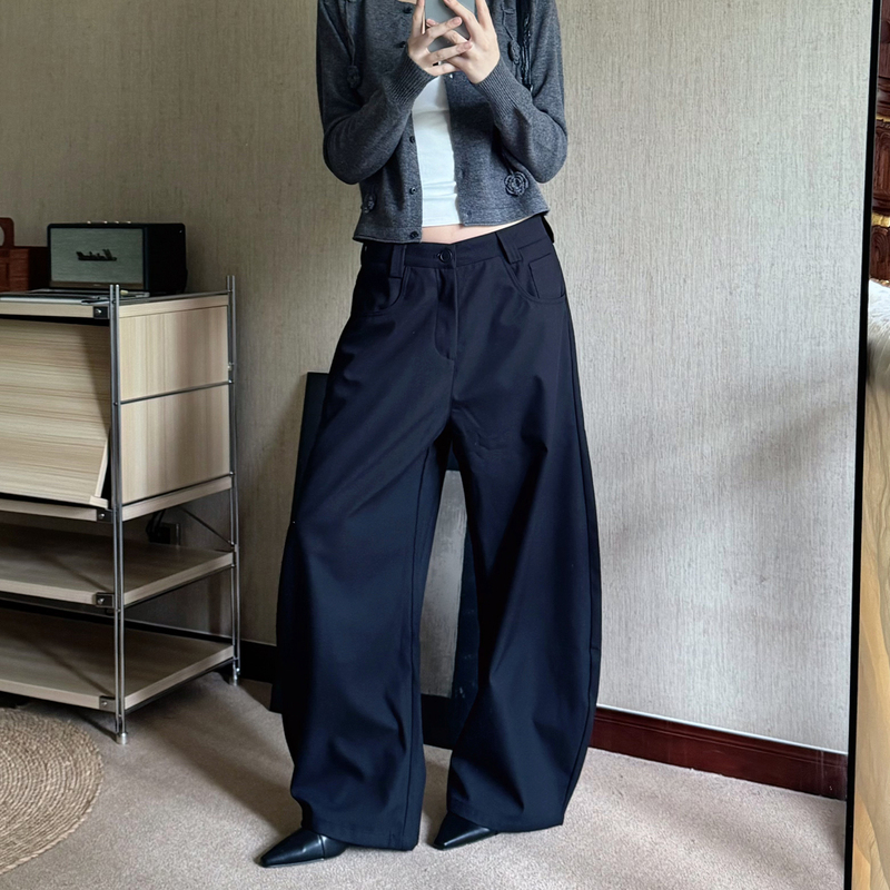 Buren'Er American Retro Style, Lazy and High-End Black Scimitar Casual Trousers, Wide-Leg Loose Pants, New Style for Men and Women