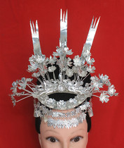 Miao ethnic minority headwear collar Miao ethnic minority silver hat new style ethnic dance performance with large straight hairpin hairpin.