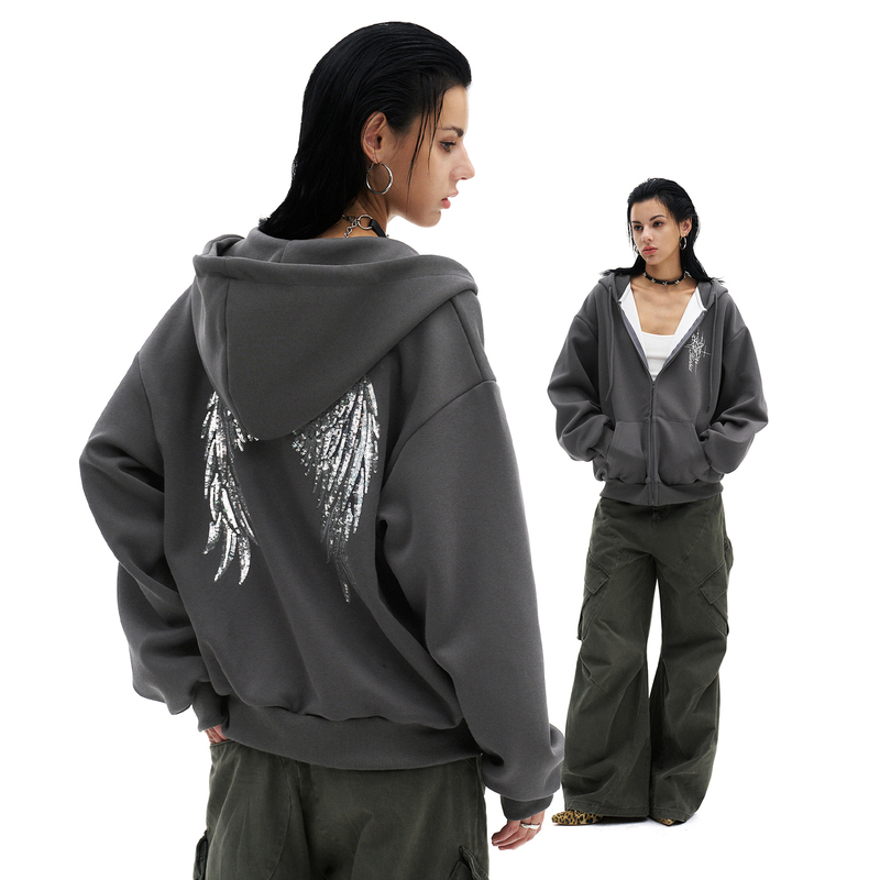 0123Start Sequined Winged Hooded Sweatshirt Jacket for Men and Women, American Trendy Street Style Design, Loose Cardigan 0123Start Sequined Winged Hooded Sweatshirt Jacket for Men and Women, American Trendy Street Style Design, Loose Cardigan