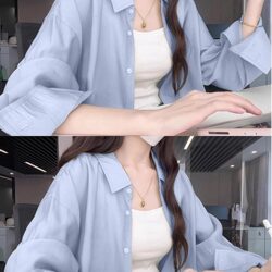 French-Style Blue Long-Sleeved Shirt for Women, Summer New Popular Style, Loose, Lazy Style, Casual Sun Protection Shirt Jacket