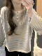 Soft and waxy Korean style contrasting color design striped long-sleeved winter 2026 new style loose right shoulder slimming age-reducing sweater top