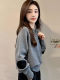 Korean-Style High-End Gray Half-Zip Knit Sweater for Women, Autumn and Winter Fashion, Loose Fit, Slimming, Versatile Top