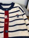 Contrast color retro striped cardigan sweater jacket for women autumn new cartoon Korean style versatile slimming sweater top
