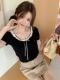 Beautiful Summer Bow-Knot French-Style Hollow-Out Ice Silk Knitted Short-Sleeve T-Shirt for Women with Lace Trim, Short Top