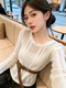 Recommended for Personal Collection~ High-End Hollow-Out Crochet Long-Sleeve Knit Top for Women, Early Spring New Style with Belt, Thin Top
