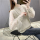 2024 spring new women's sweater knitted bottoming shirt lace sleeves thin solid color inner top loose and stylish