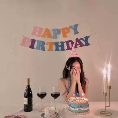 ins Net red macaron happy birthday pull flag boy girl baby year old decorative balloon layout background