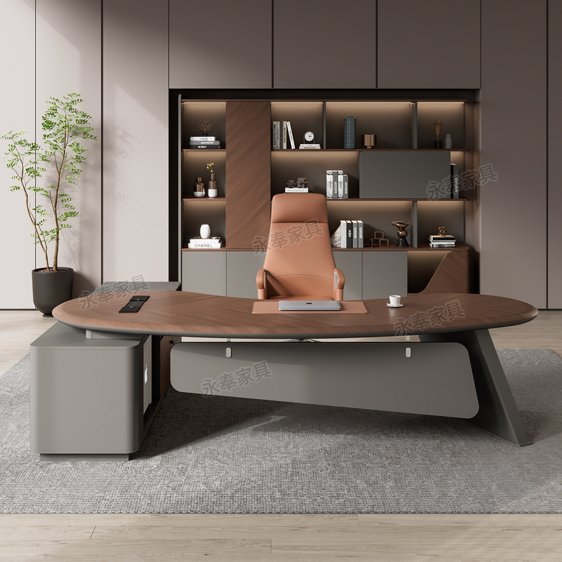 Light Luxury Executive Desk, High-End Manager Desk and Chair Set, Cashew-Shaped Special-Shaped Vacuum Forming Process, Executive Office Desk