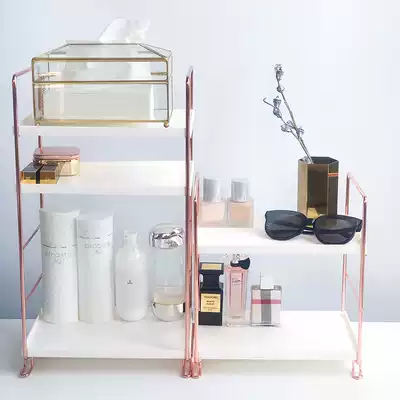 Nordic wrought iron electroplating shelf ins wind bathroom floor-to-ceiling vanity rack Multi-layer storage shelf Skin care finishing rack