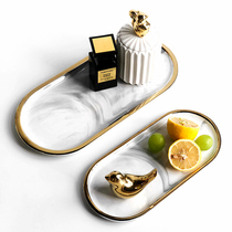  Nordic style Marbled jewelry tray ins Ceramic jewelry tray Tracing gold edge storage tray Oval storage tray