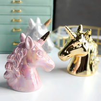 Pink girl heart unicorn ornaments pearlescent glaze magic piggy bank home decoration ins creative ornaments