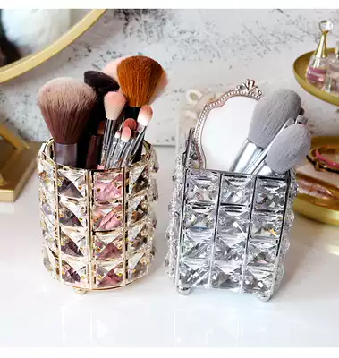 European-style crystal makeup brush storage tube Golden brush bucket Beauty brush storage bucket Home comb eyebrow pencil finishing box