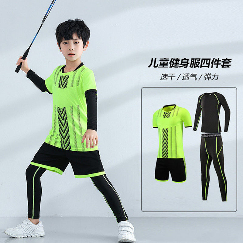 Children's badminton clothes speed dry clothes autumn and winter long sleeves football tight clothes tennis training clothes match suit with velvet suit