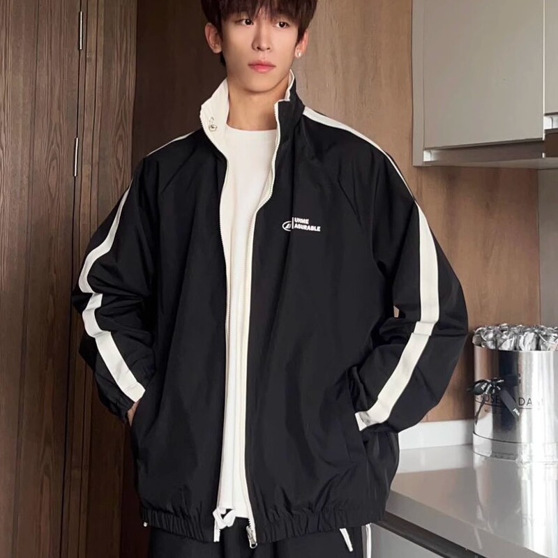 Hn Trendy Brand Reversible Loose-Fitting Versatile Cotton Jacket for Men, New Spring Stand-Up Collar Jacket, Couple's Cotton Coat, Softshell Jacket
