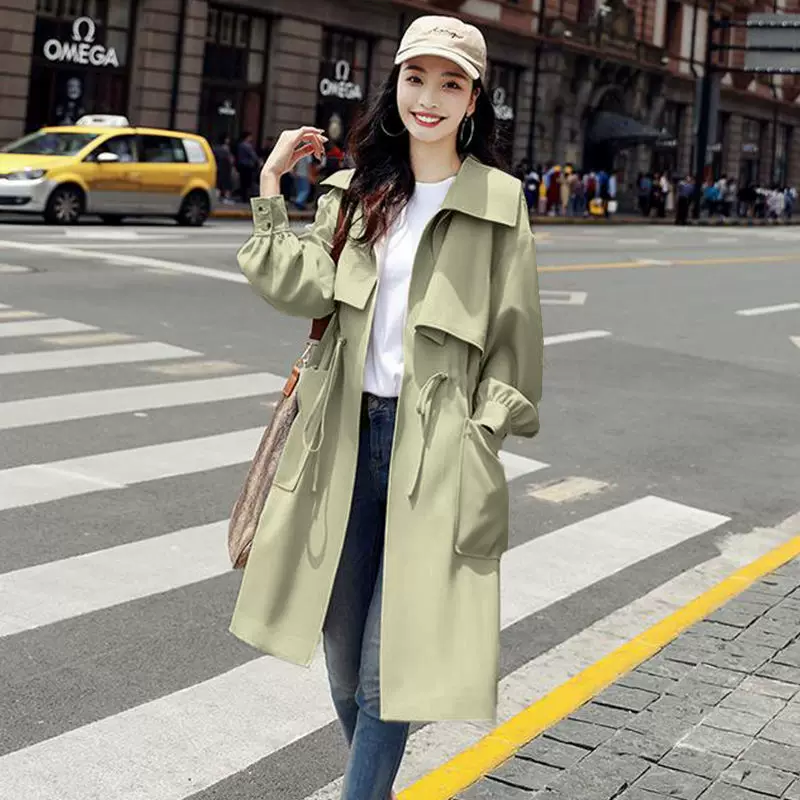 Осенняя модная тонкая летняя одежда, куртка, облегчаемое пальто-т trench coat, длинная подвязка, британский стиль, средняя длина