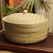  Household bamboo basket handmade bamboo storage basket Kitchen steamed bun frame round fruit plate Bamboo flat dustpan bun frame