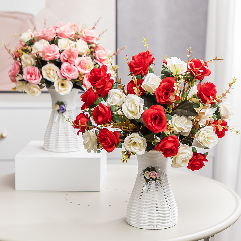 Fake flower decoration indoor desktop decoration flower with bottle simulation flower dining table living room TV cabinet plastic anti-fall decoration