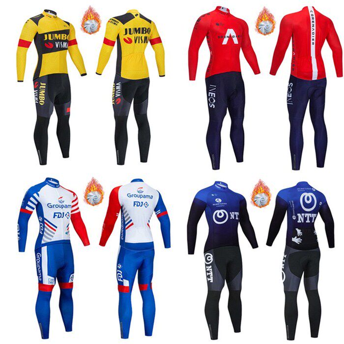 Cycling clothing new Tour de France long-sleeved plus velvet warm cycling men's autumn and winter suit road cycling clothing custom models