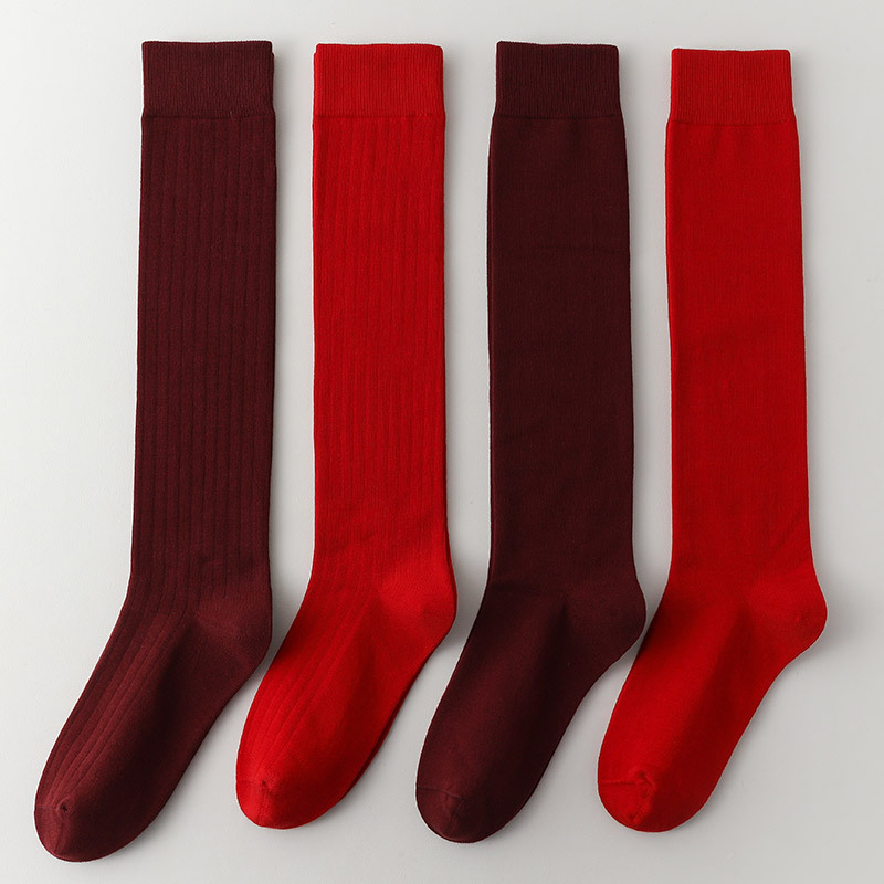 Ankora Red Socks for Women, Spring and Autumn Pure Cotton Seamless Long Socks, Autumn and Winter Red Knee-High Calf Socks for the Year of Birth