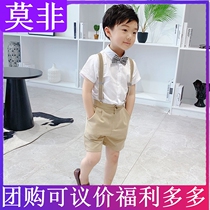 Boys summer short sleeve suit in boys handsome gas back with pants flower boy little suit presenter walking show gown
