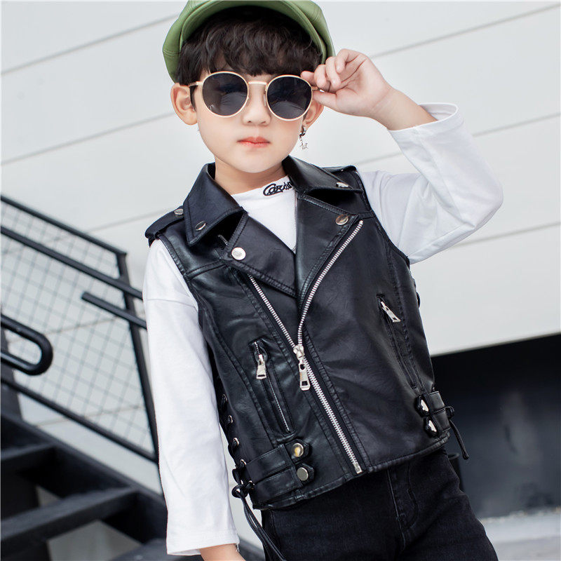 Boys spring jacket motorcycle leather vest 2022 new small and medium children's leather jacket autumn jacket spring and autumn trendy style