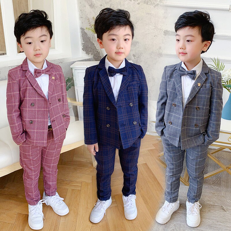 Handsome children Western suit boy small suit baby plaid suit flower boy gown small host piano to act out