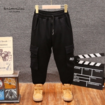 Korean version of boys casual trousers fashion Joker plus velvet pants New 2021 boys winter padded baby pants