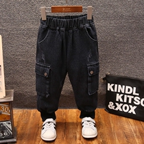Baby Joker Denim Pants Autumn Winter Casual Down New Big Pocket Hip Hop Plus Sumple Pants 2021 Winter Tide