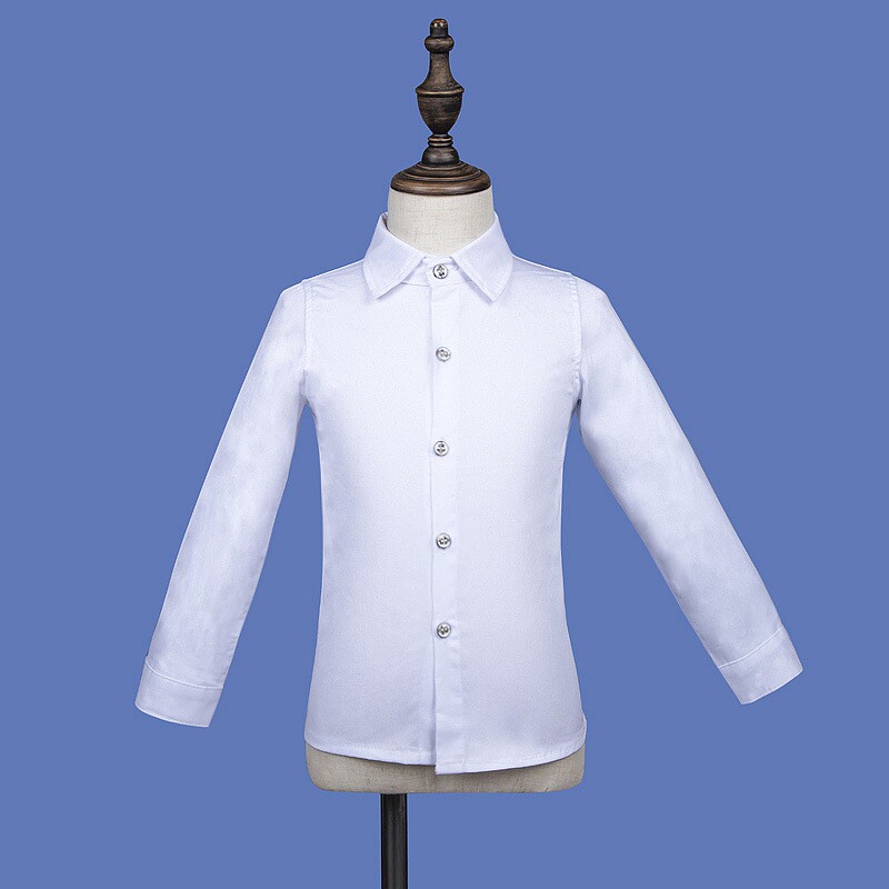 Boys white shirt Long sleeve pure white shirt Children's suit Middle and large children's school uniform Students perform clothes velvet thickened