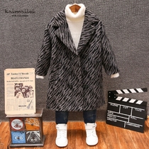 Boys woolen coat childrens woolen coat 2021 autumn and winter new double-breasted mid-length plus cotton thick trench coat